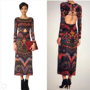 free people / Far Out colorful floral patterned long sleeve midi dress / size xs
